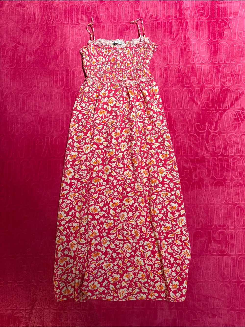 Zara Pink Floral Smocked Maxi Dress • Cottagecore Summer Dress